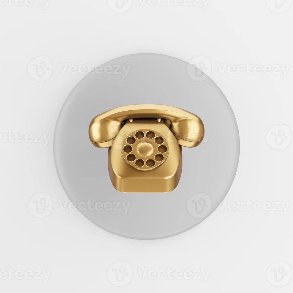 Golden vintage telephone icon. 3d rendering gray round key button, interface ui ux element. photo