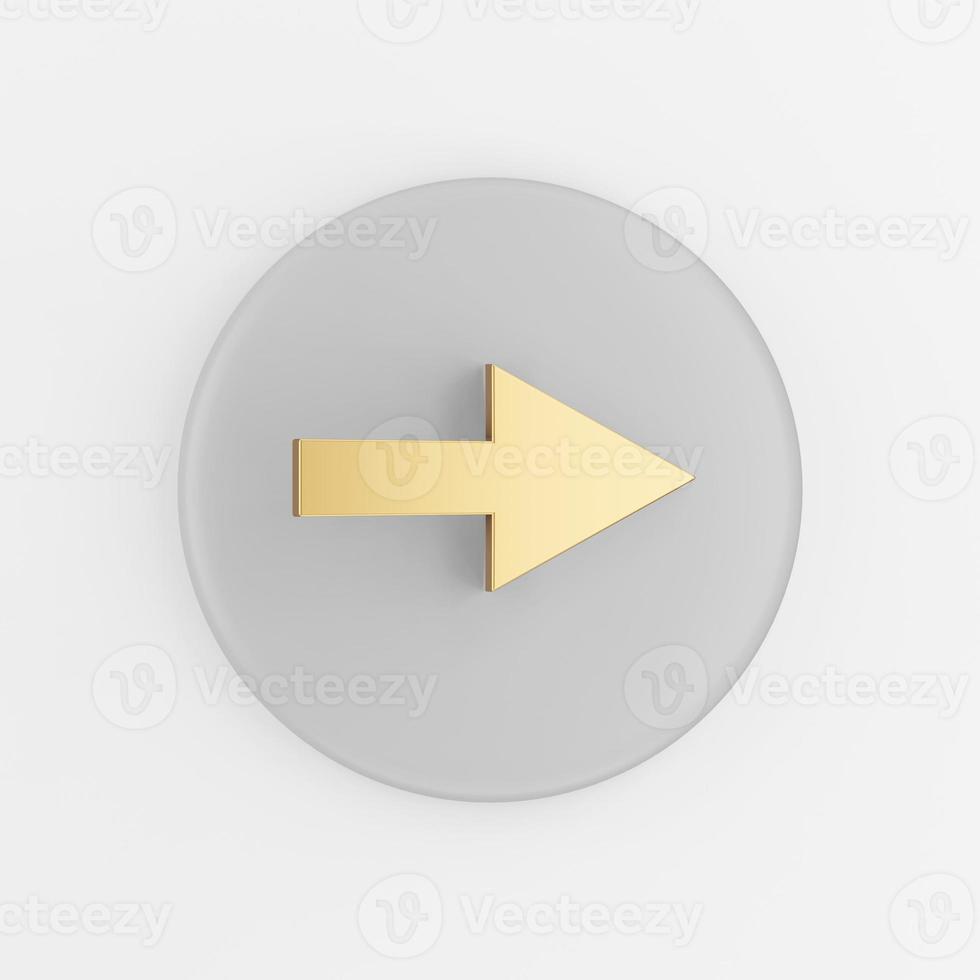 Right arrow gold icon. 3d rendering gray round key button, interface ui ux element. photo