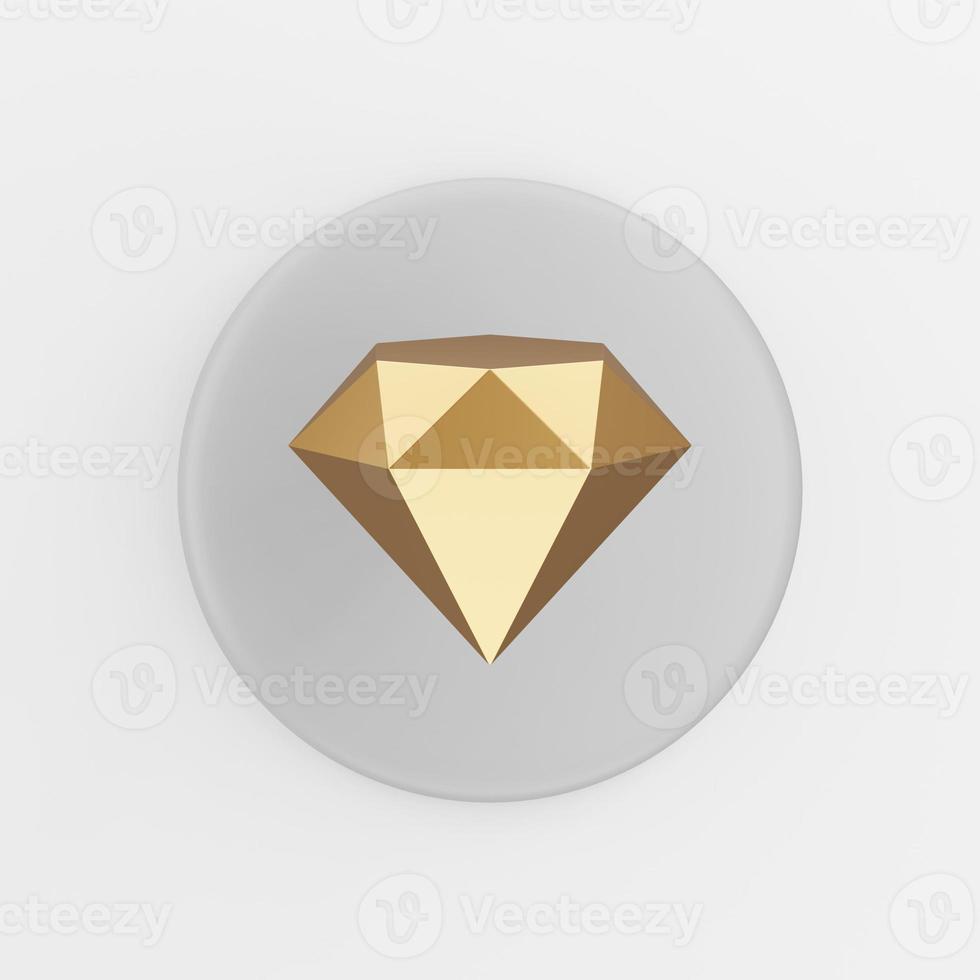 Gold diamond icon. 3d rendering gray round button key, interface ui ux element. photo