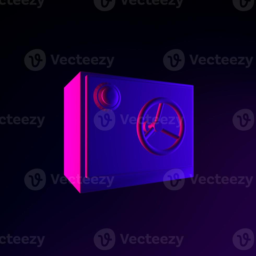 Neon safe icon. 3d rendering ui ux interface element. Dark glowing symbol. photo