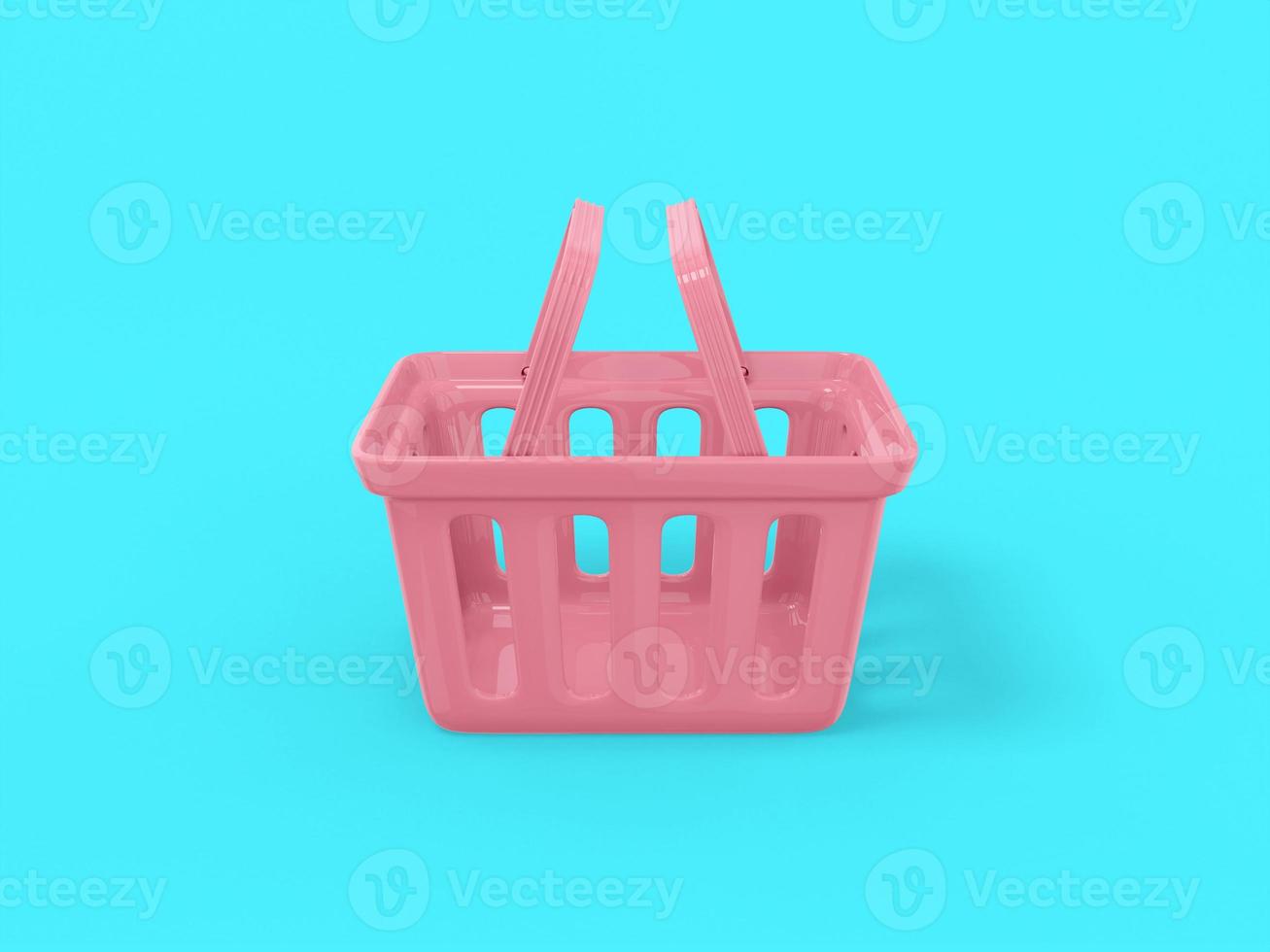Pink single color shopping hand cart on a blue monochrome background. Minimalistic design object. 3d rendering icon ui ux interface element. photo