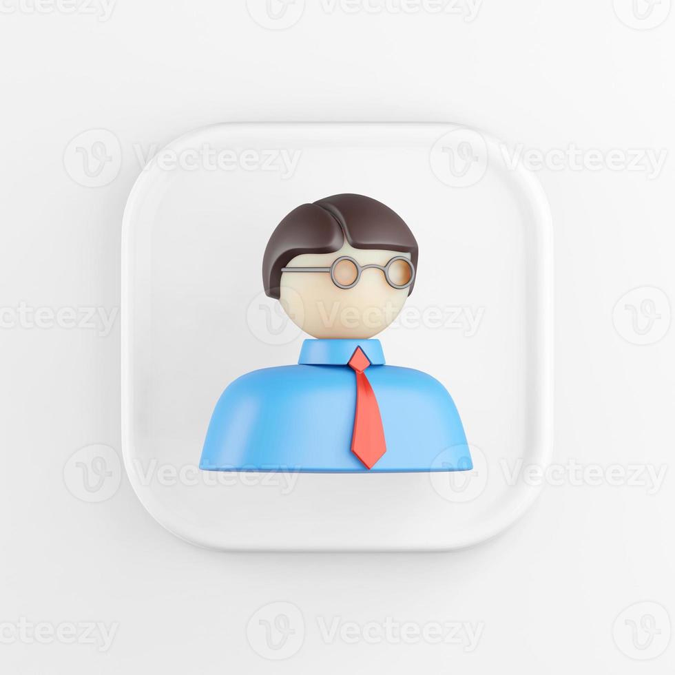 3D rendering square white icon button man isolated on white background. photo