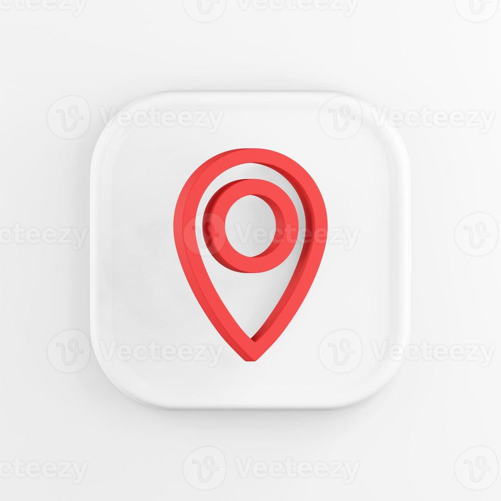 Representación 3D cuadrado blanco icono botón clave rojo ubicación símbolo aislado sobre fondo blanco. foto