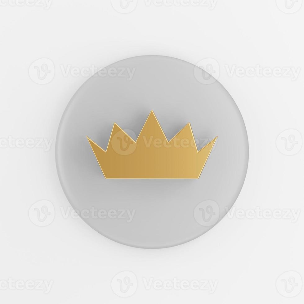 Gold flat crown icon. 3d rendering gray round key button, interface ui ux element. photo