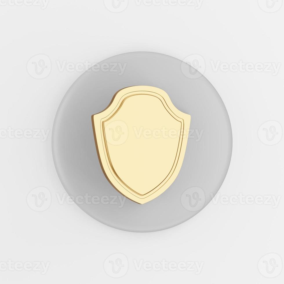 Golden shield icon. 3d rendering round gray key button, interface ui ux element. photo