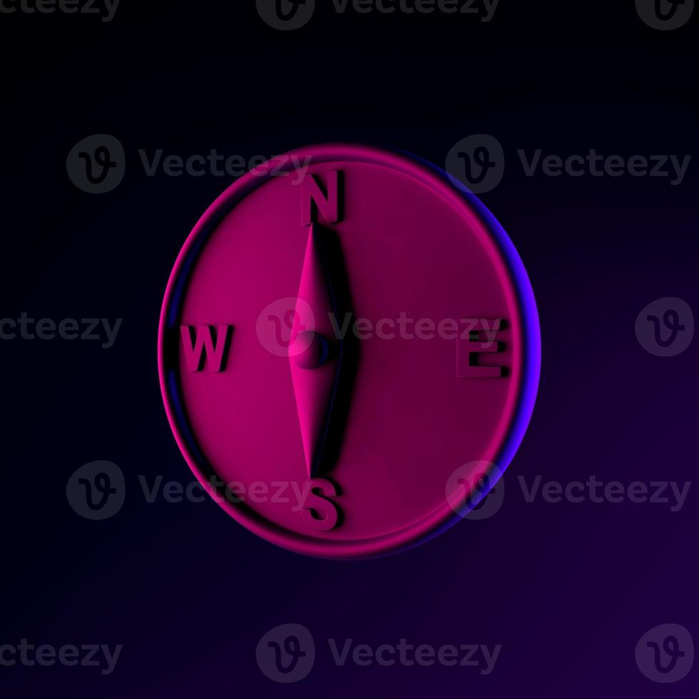 Magnetic compass neon icon. 3d rendering ui ux interface element. Dark glowing symbol. photo