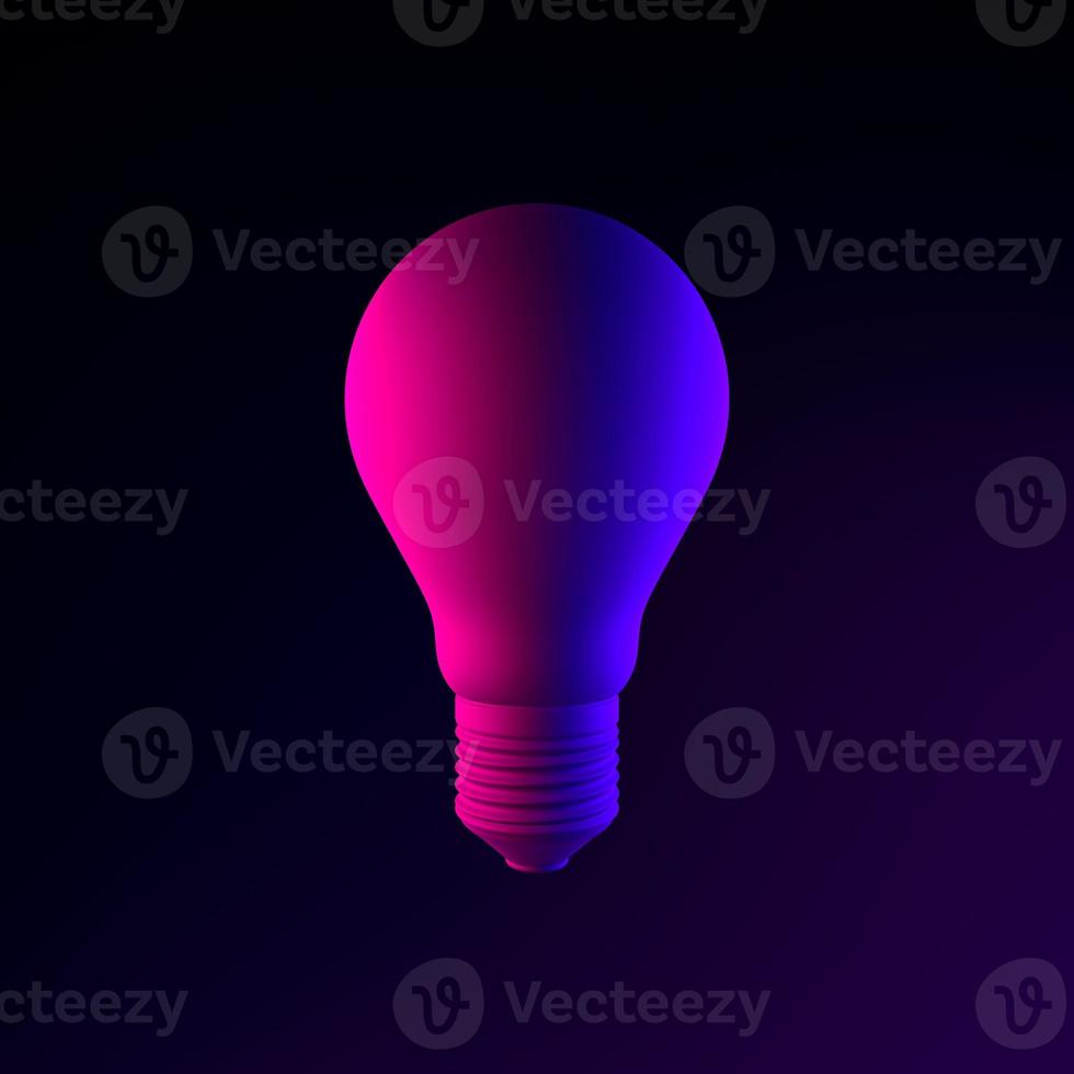 Neon realistic light bulb icon. 3d rendering ui ux interface element. Dark glowing symbol. photo