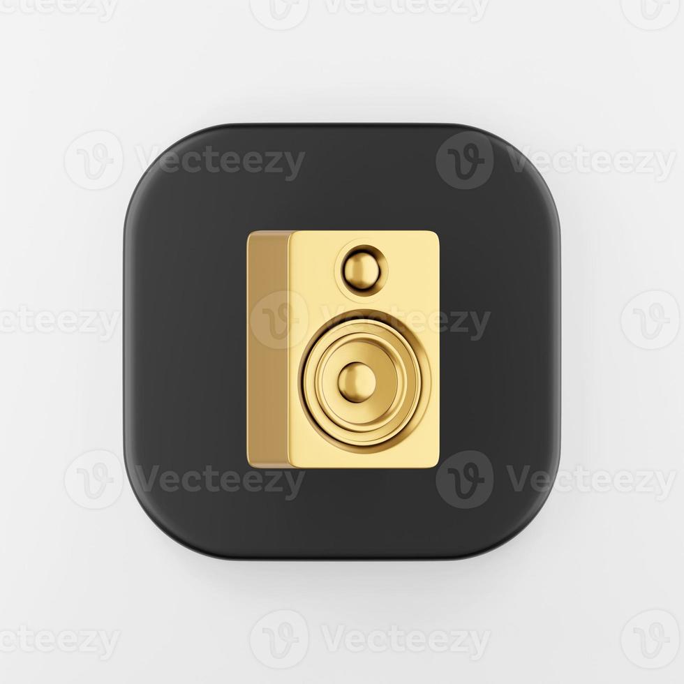 Gold speaker icon. 3d rendering black square button key, interface ui ux element. photo