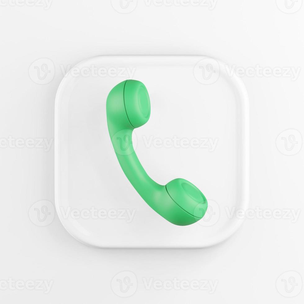 3d rendering square white icon button key green vintage telephone handset isolated on white background. photo