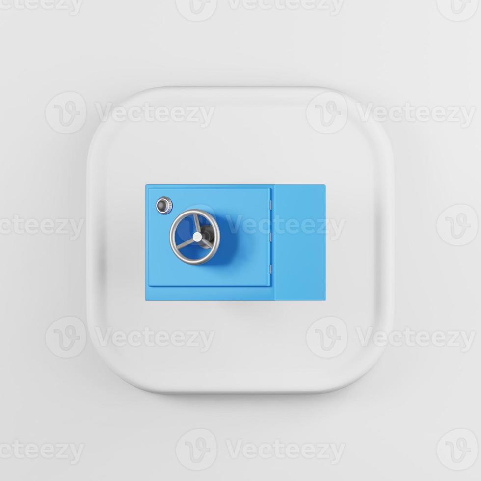 Blue safe icon. 3d rendering white square button key, interface ui ux element. photo