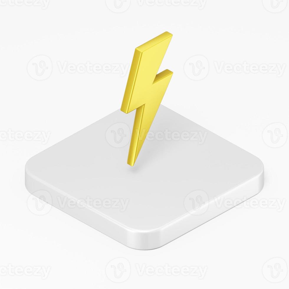 Yellow lightning icon. 3d rendering square button key isometric view, interface ui ux element. photo