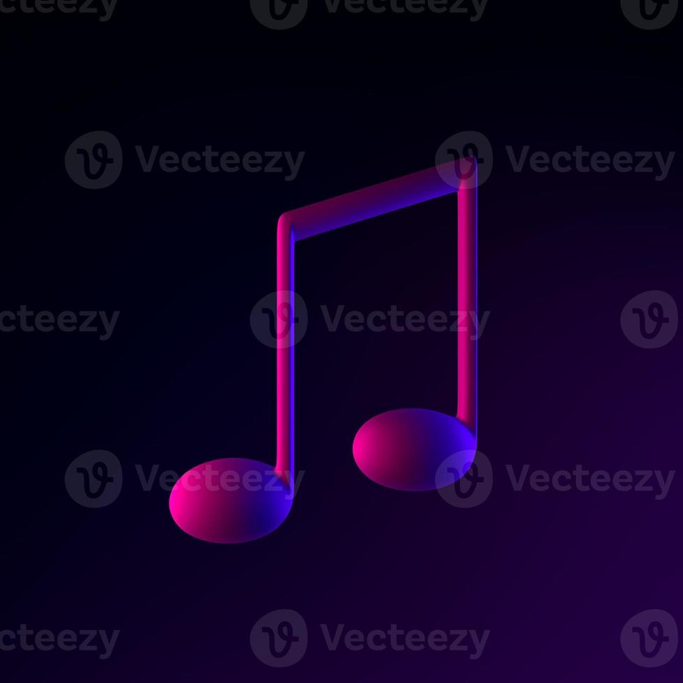 Neon musical note icon. 3d rendering ui ux interface element. Dark glowing symbol. photo