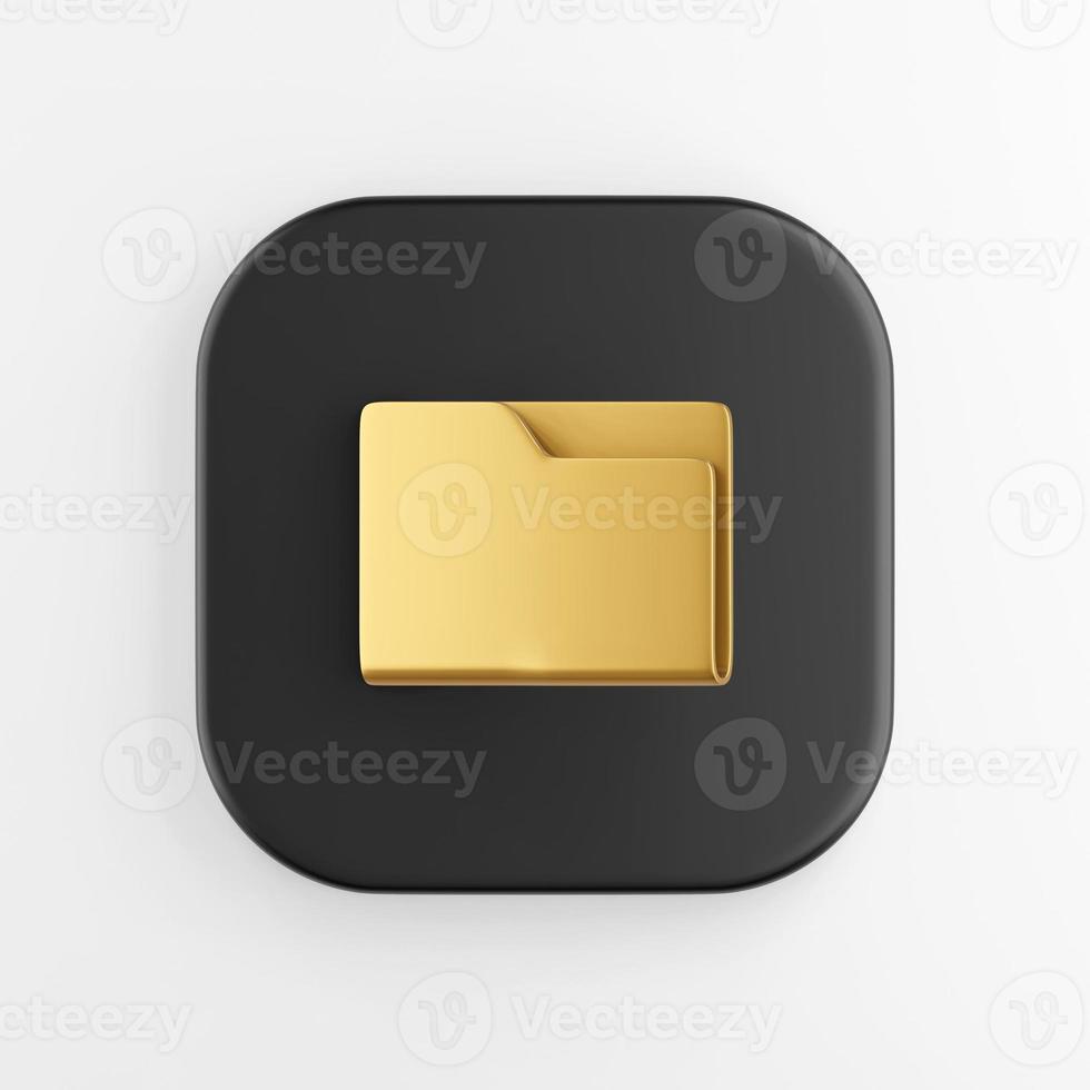 The golden folder icon. 3d rendering black square button, interface ui ux element. photo