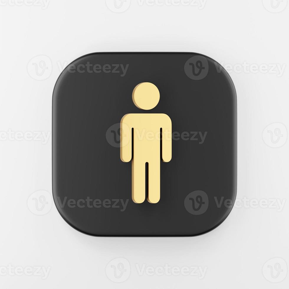 Minimalistic flat outline golden man icon. 3d rendering black square key button, interface ui ux element. photo