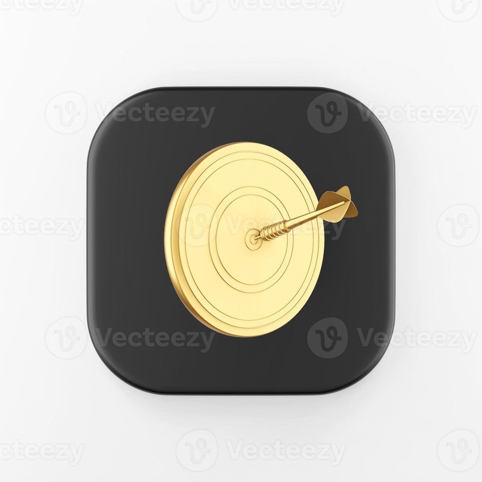 Gold dart target icon. 3d rendering black square key button, interface ui ux element. photo