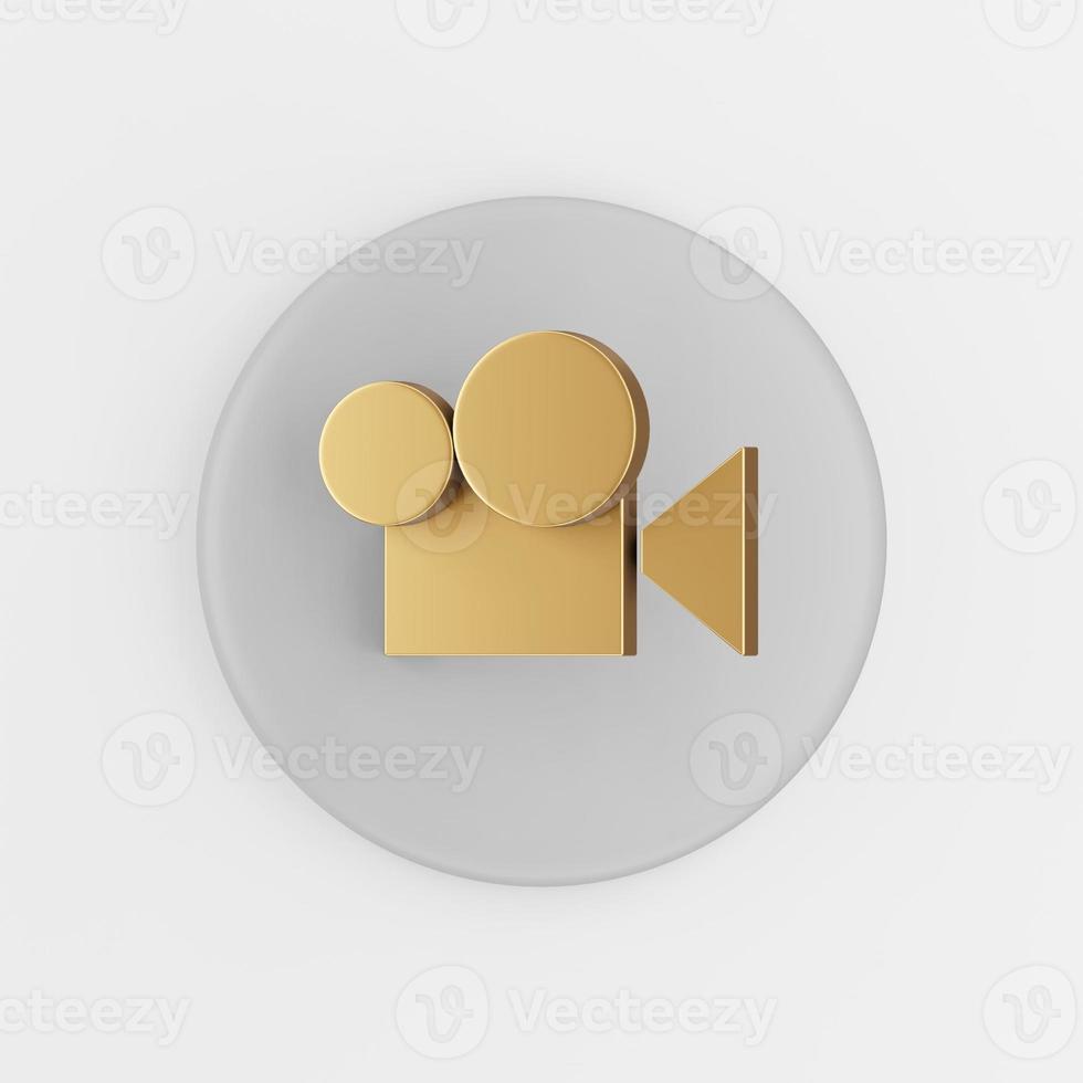 Icon gold digital video camera flat outline. 3d rendering round gray key button, interface ui ux element. photo