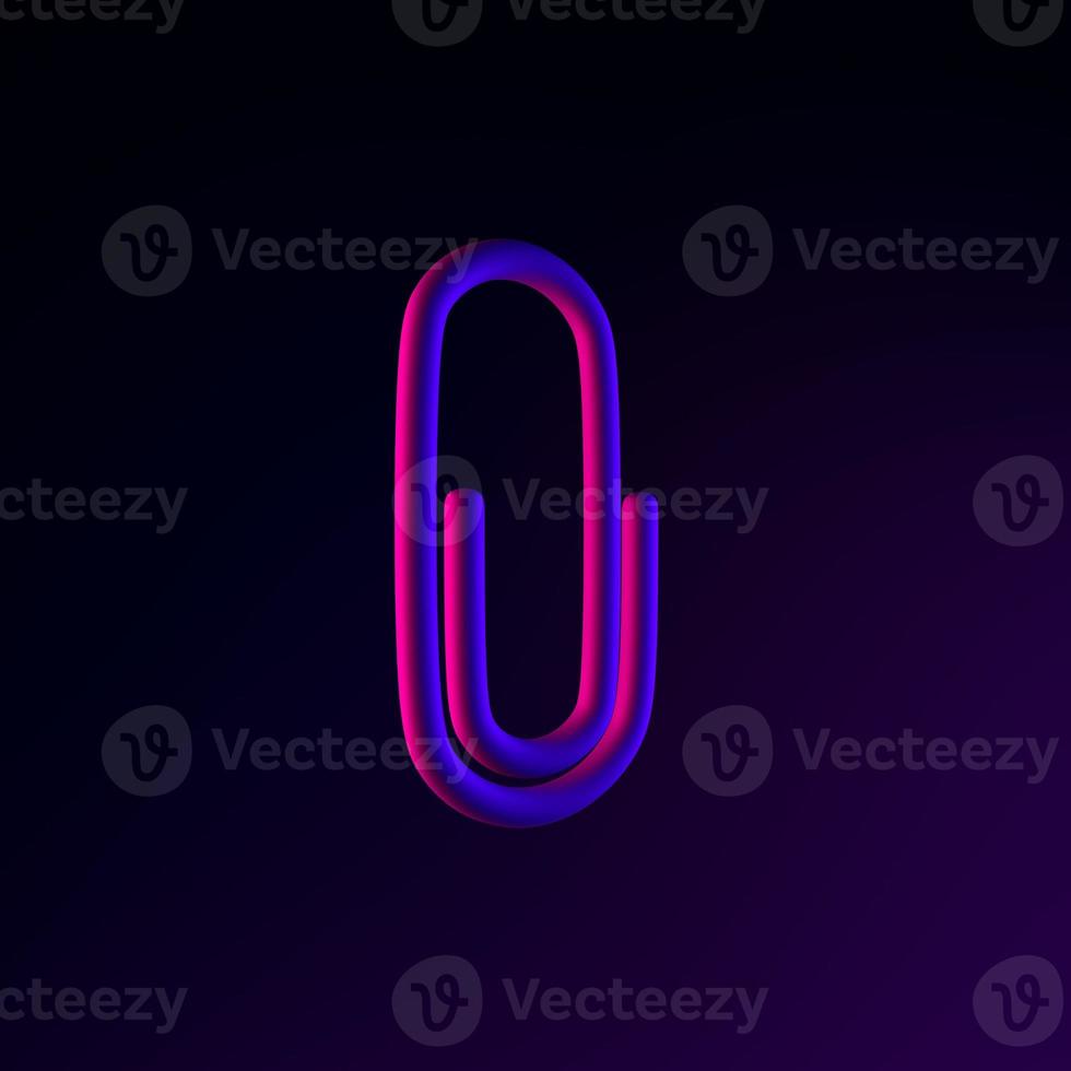 Paper clip neon icon. 3d rendering ui ux interface element. Dark glowing symbol. photo