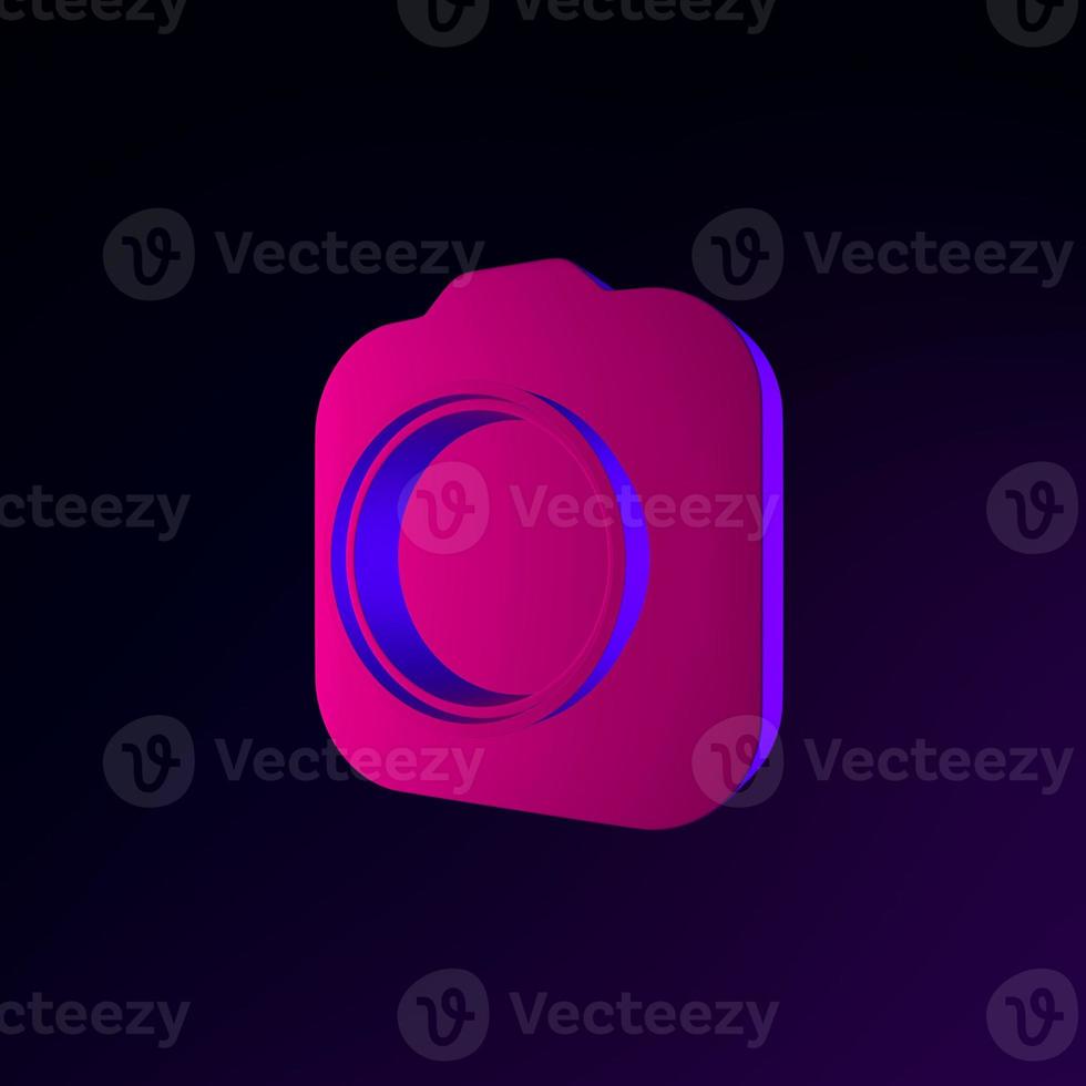 Neon photo camera icon. 3d rendering ui ux interface element. Dark glowing symbol.