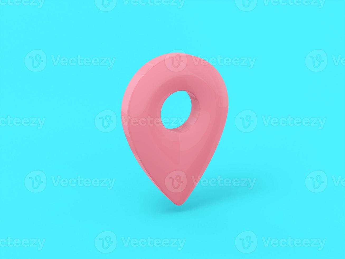 Pink single color pin on blue monochrome background. Minimalistic design object. 3d rendering icon ui ux interface element. photo