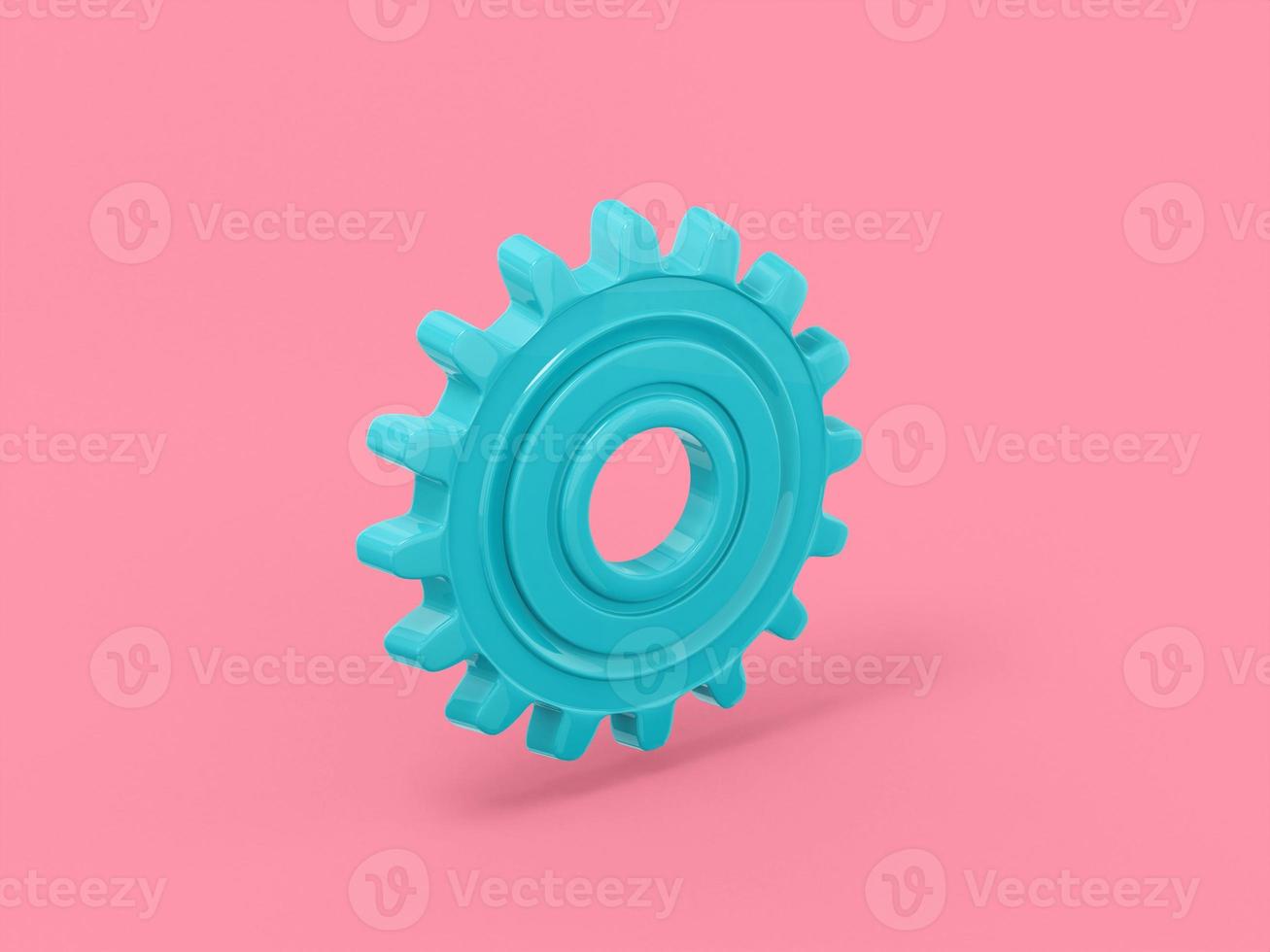 Blue mono color cog on pink solid background. Minimalistic design object. 3d rendering icon ui ux interface element. photo