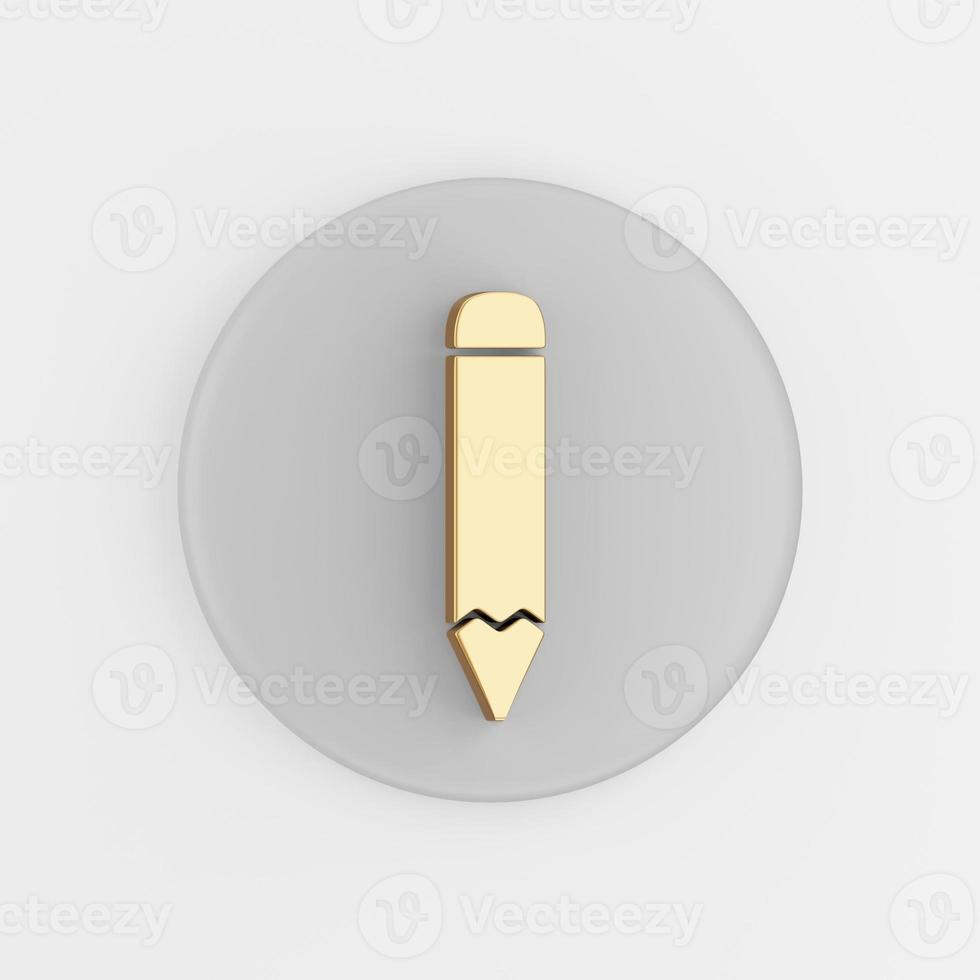Gold pencil flat outline icon. 3d rendering round gray key button, interface ui ux element. photo