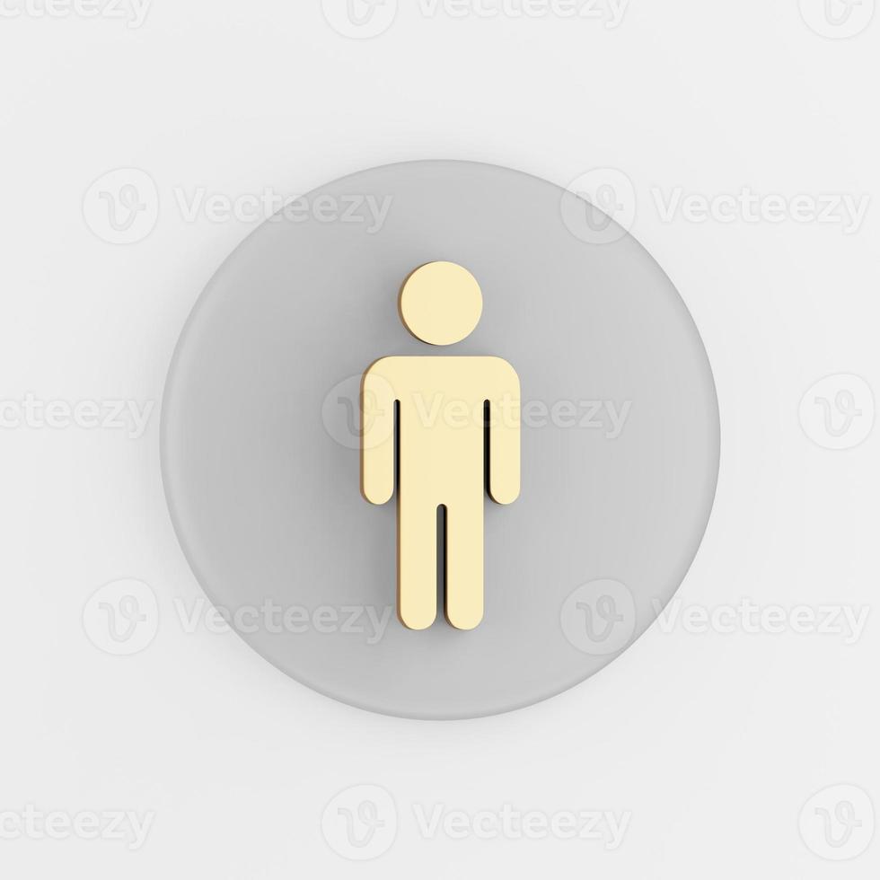 Minimalistic flat outline golden man icon. 3d rendering round gray key button, interface ui ux element. photo