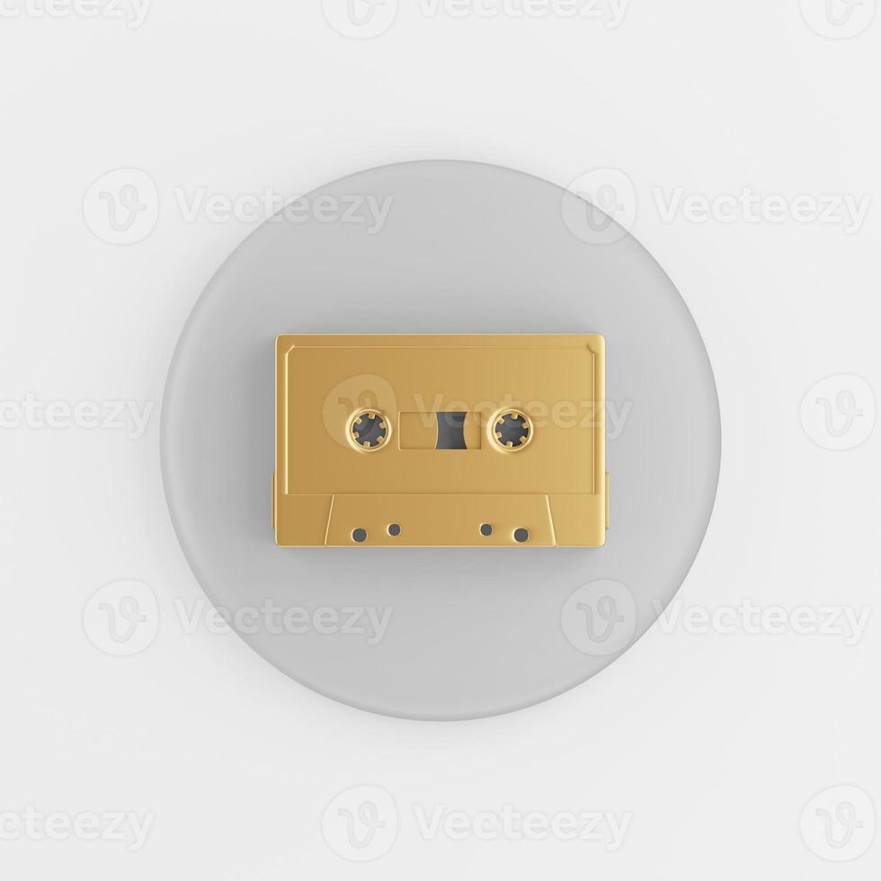 Golden cassette icon. 3d rendering gray round key button, interface ui ux element. photo