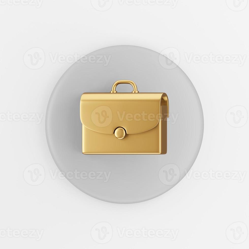 Golden briefcase icon. 3d rendering gray round key button, interface ui ux element. photo