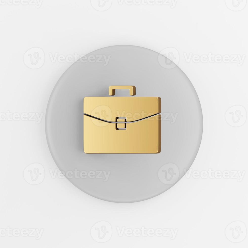 Golden business briefcase icon. 3d rendering gray round key button, interface ui ux element. photo