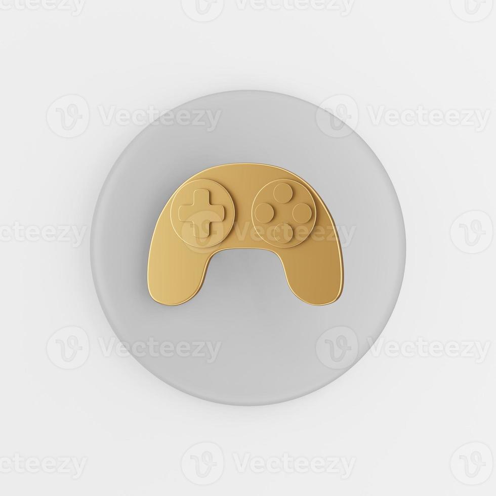 Gold joystick icon in flat style. 3d rendering gray round button key, interface ui ux element. photo