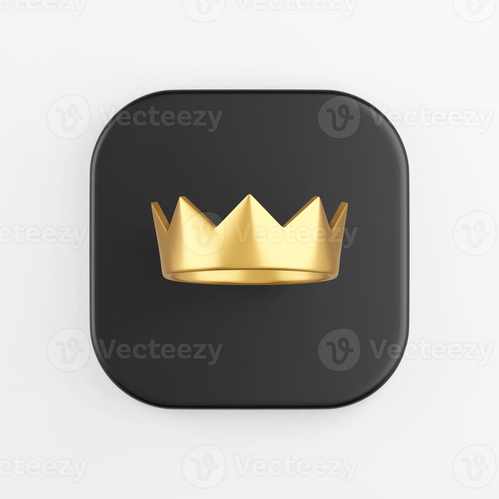 Golden crown icon. 3d rendering of black square key button, interface ui ux element. photo