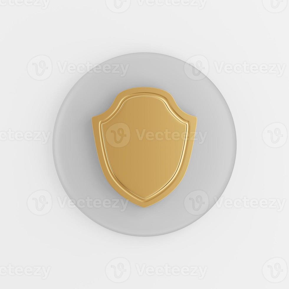 Flat outline golden shield icon. 3d rendering round gray key button, interface ui ux element. photo