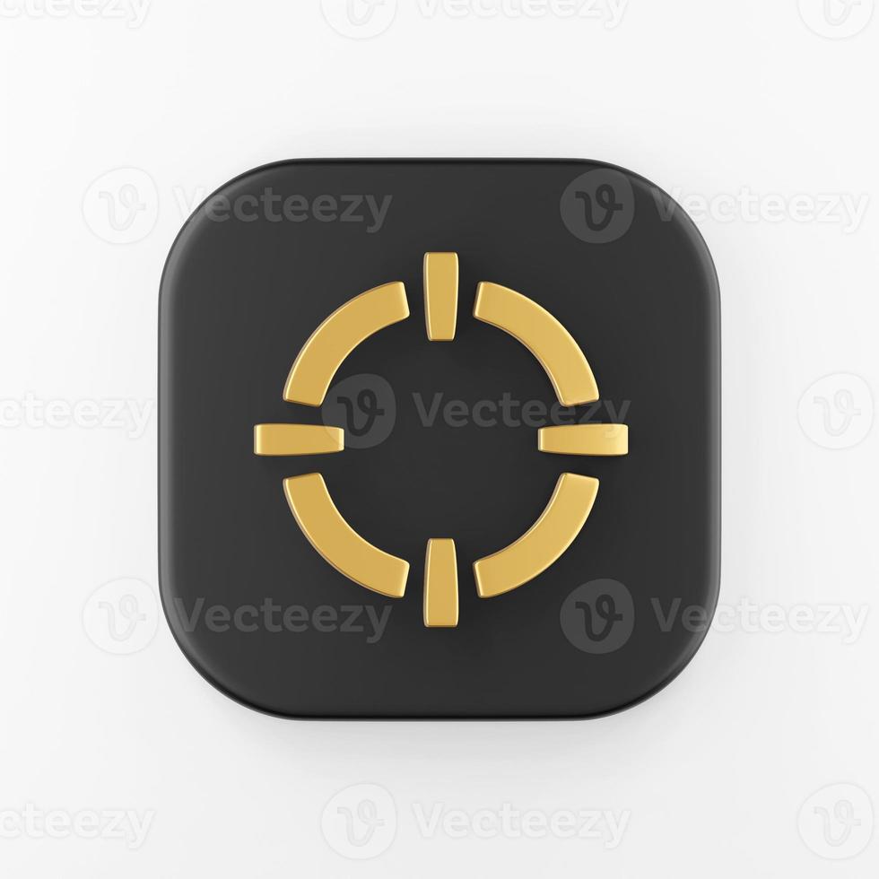 Gold target icon. 3d rendering black square key button, interface ui ux element. photo