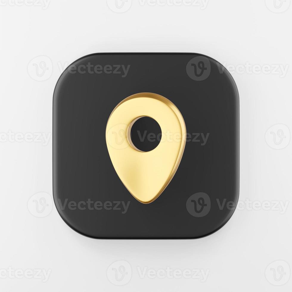 Location gold symbol icon. 3d rendering black square button key, interface ui ux element. photo