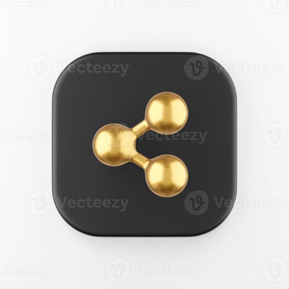 Gold share icon. 3d rendering black square key button, interface ui ux element. photo