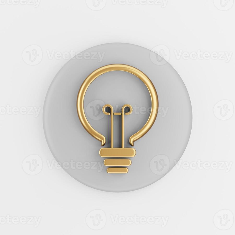 Stylized gold light bulb linear outline icon. 3d rendering gray round key button, interface ui ux element. photo