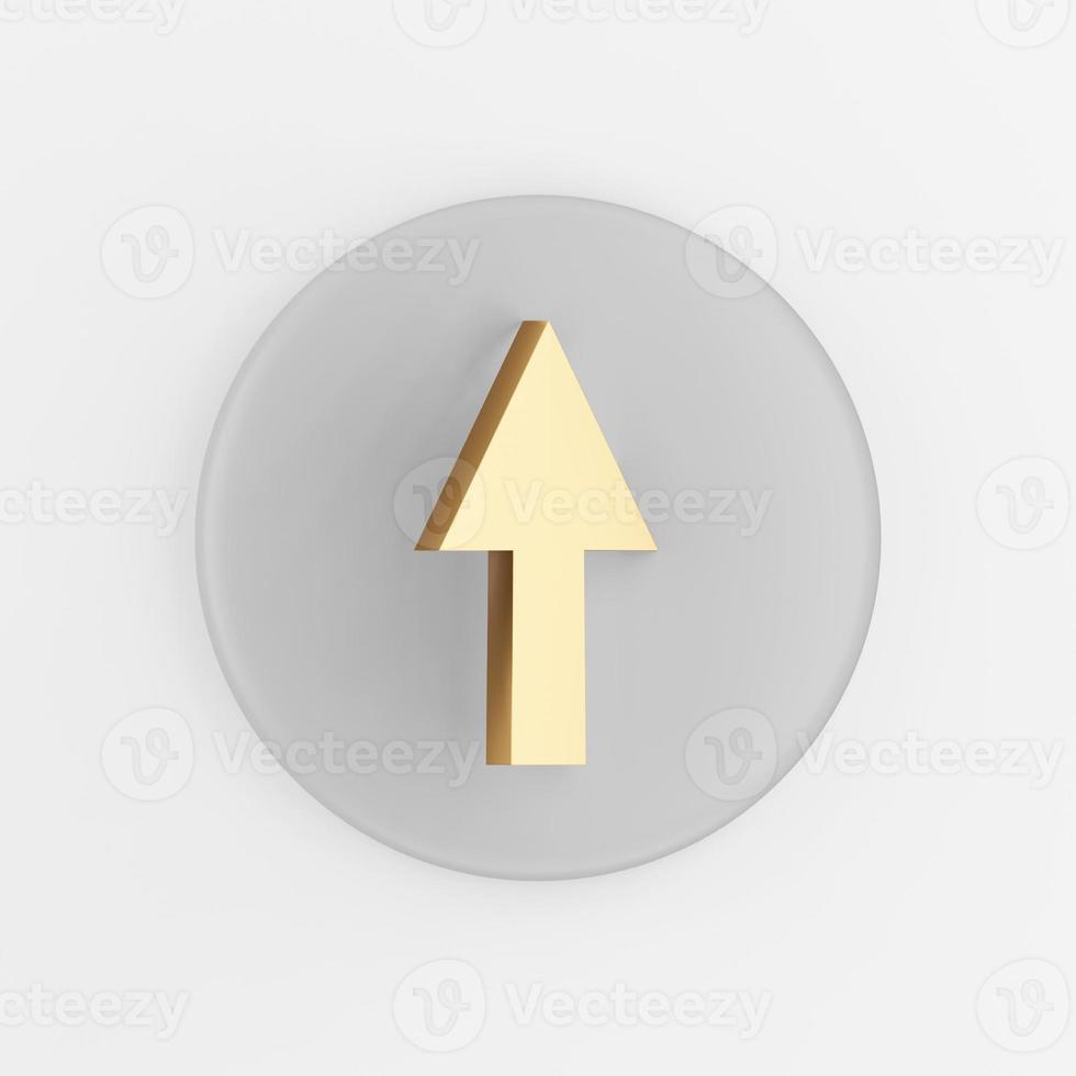 Up arrow gold icon. 3d rendering gray round key button, interface ui ux element. photo