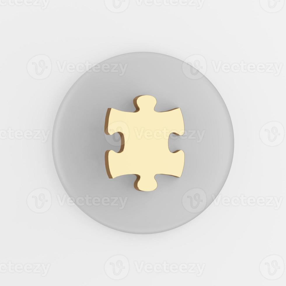 Golden puzzle icon. 3d rendering gray round key button, interface ui ux element. photo