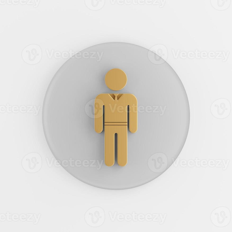 Icon golden man in suit flat silhouette. 3d rendering round gray key button, interface ui ux element. photo