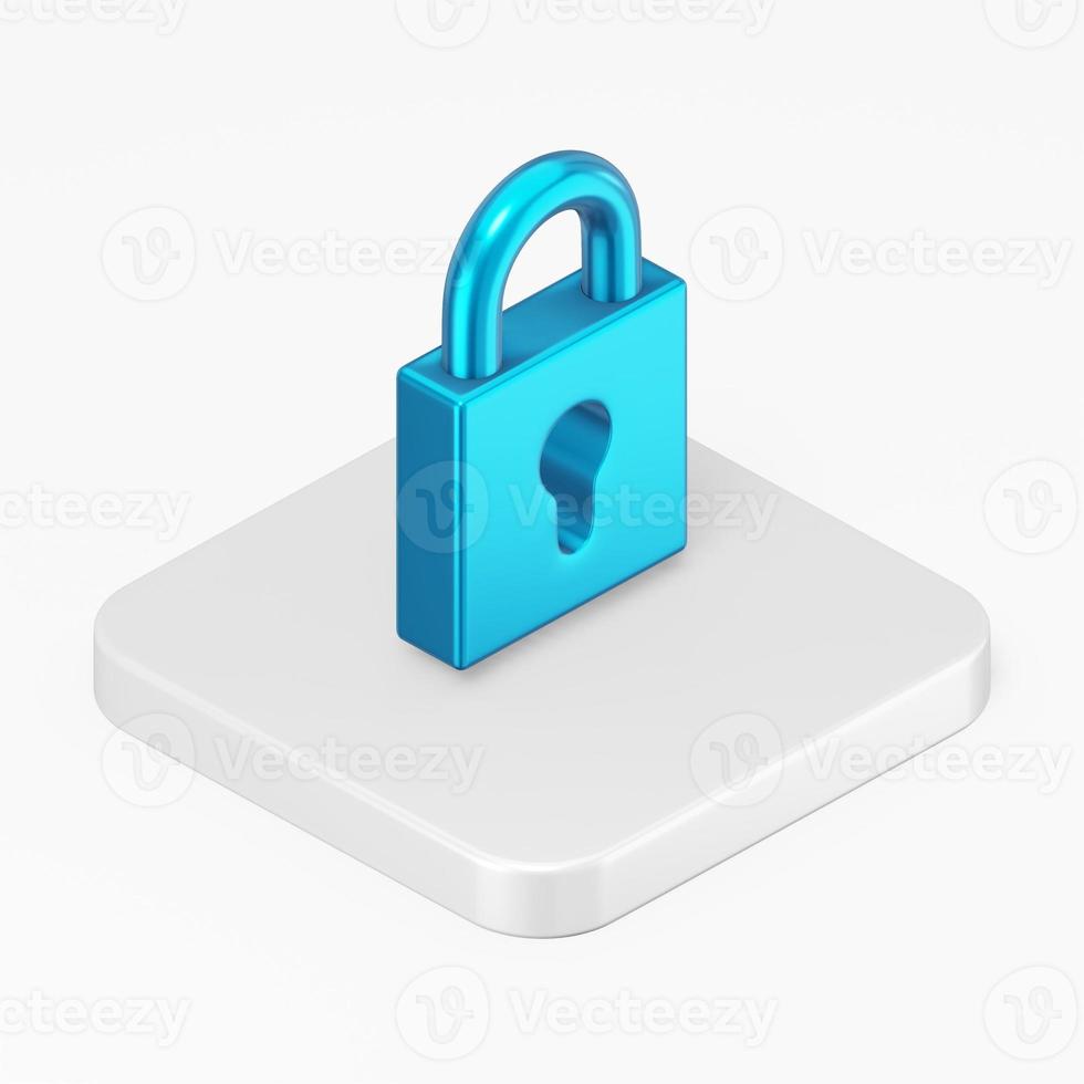 Closed blue padlock icon. 3d rendering square button key isometric view, interface ui ux element. photo