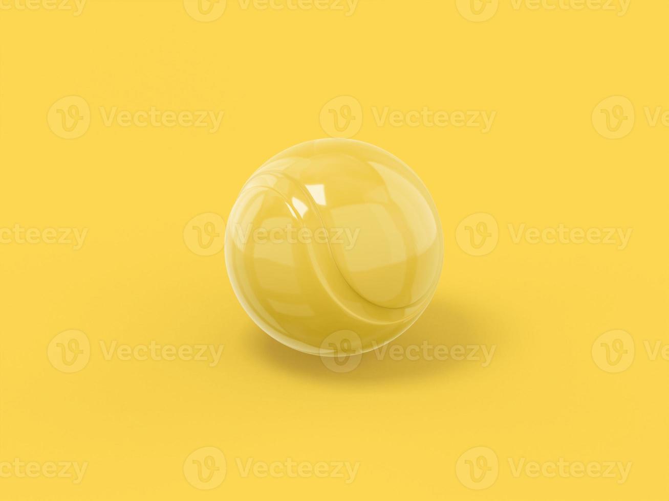 pelota de tenis monocolor amarilla sobre un fondo sólido amarillo. objeto de diseño minimalista. icono de renderizado 3d elemento de interfaz ui ux. foto