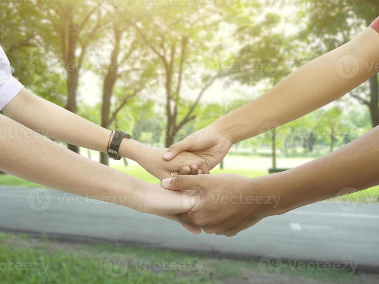 Image of a couple holding hands in a park photo