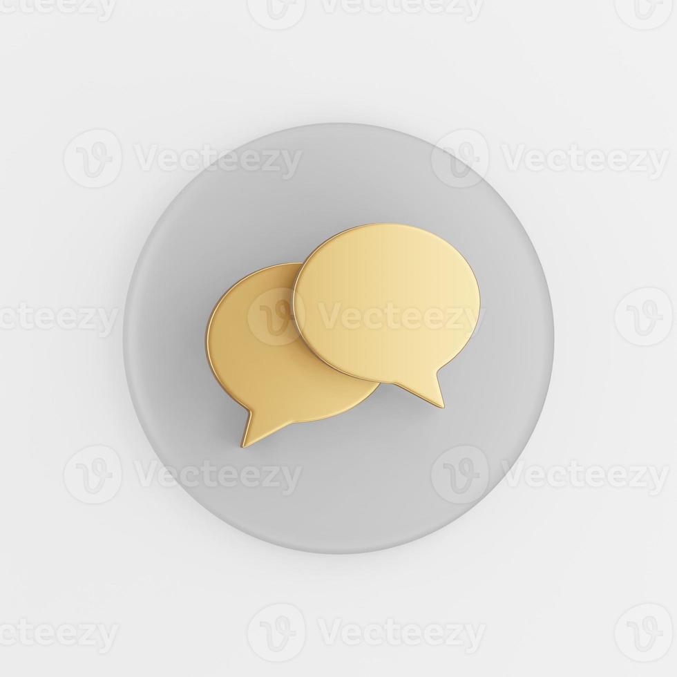 Gold round speech balloons icon. 3d rendering gray round key button, interface ui ux element. photo