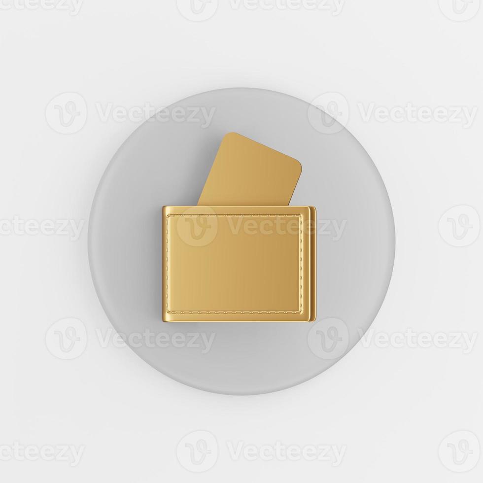 Gold wallet icon with bank cards. 3d rendering gray round button key, interface ui ux element. photo