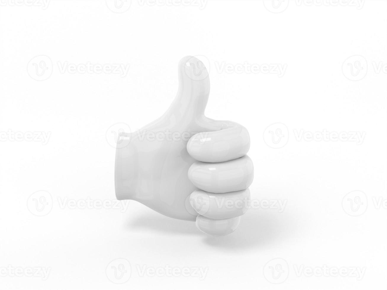 White mono color palm with thumb up on white solid background. Minimalistic design object. 3d rendering icon ui ux interface element. photo