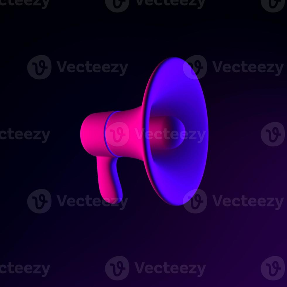 Megaphone neon icon. 3d rendering ui ux interface element. Dark glowing symbol. photo