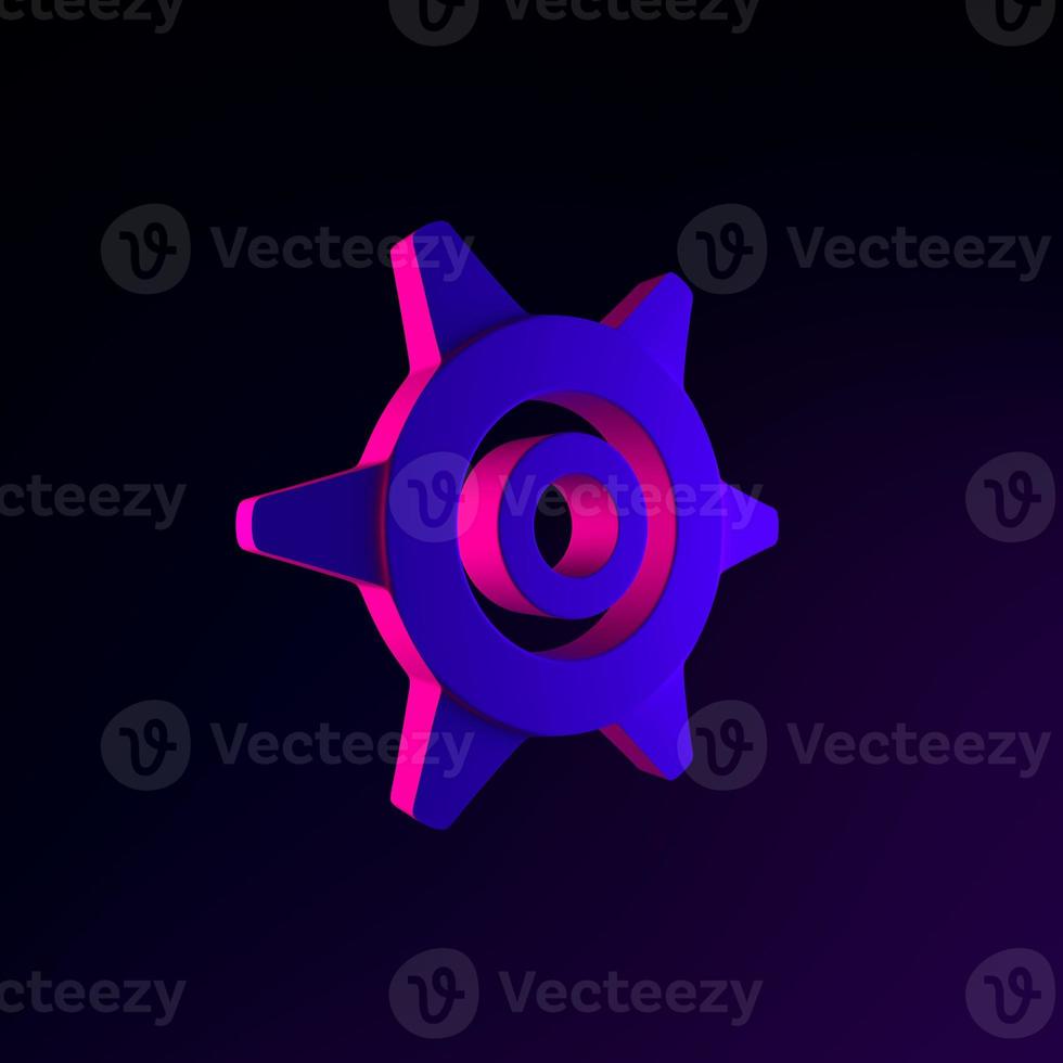 Gear neon icon in cartoon style. 3d rendering interface ui ux element. Dark glowing symbol. photo