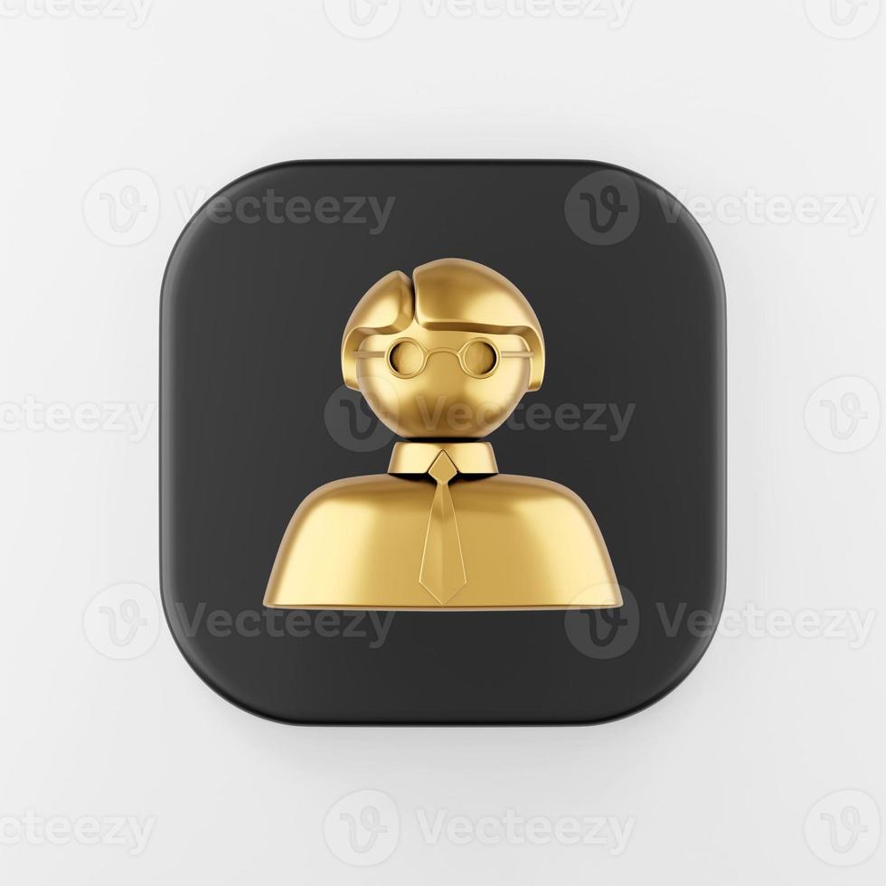 Golden man icon. 3d rendering black square key button, interface ui ux element. photo