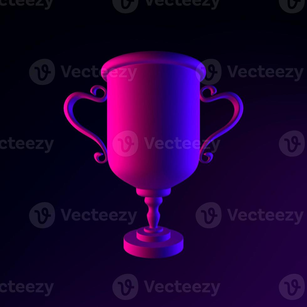 Winner neon cup icon. 3d rendering ui ux interface element. Dark glowing symbol. photo