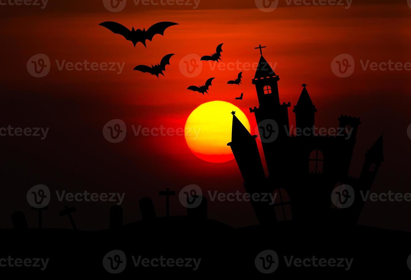 Castle silhouette in Halloween night photo